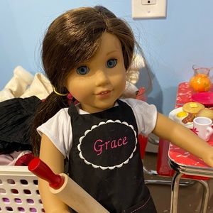 Girl/'s Reversible Apron with Doll Apron Set